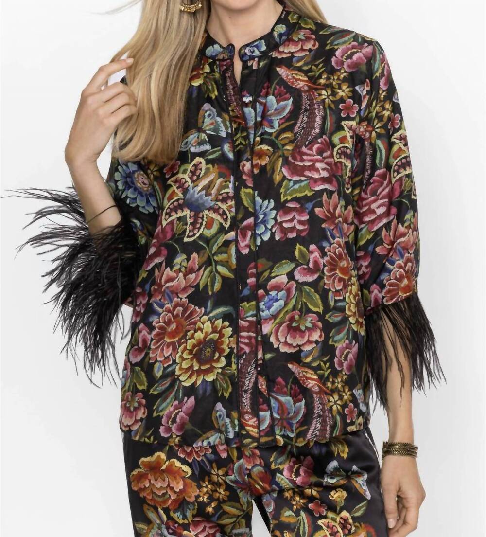 NEW JOHNNY WAS lewella feather trim kimono in asiavo